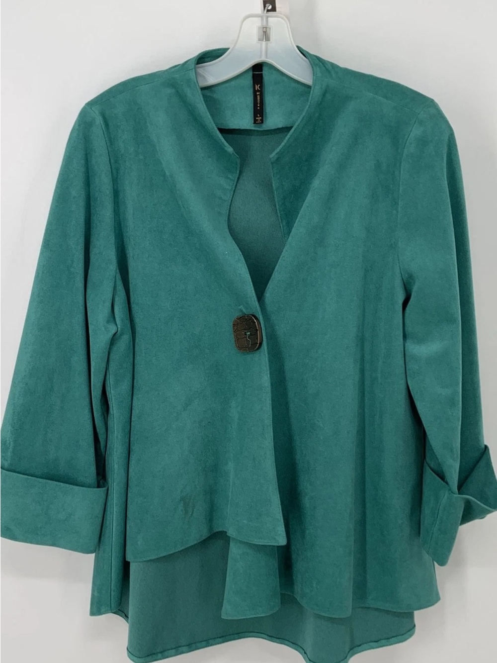 IC by Connie K Green Textured Jacket Top Size L Made in USA Boutique